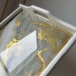 taca prostokątna biało-szara-złota