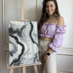 obraz 8 – geode – szaro-biało-srebrny 40x60cm
