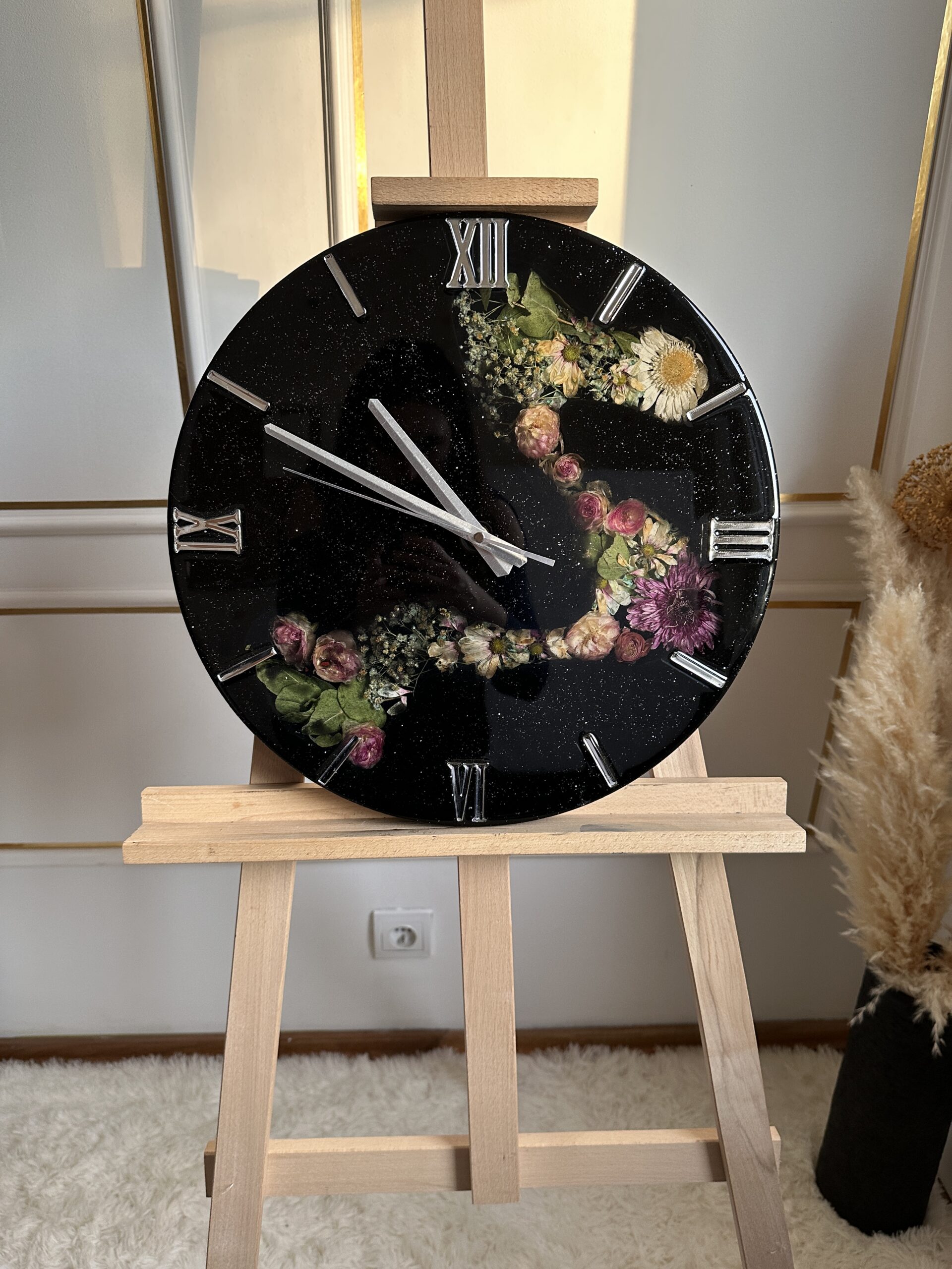 Zegar 40 cm z suszonymi kwiatami
