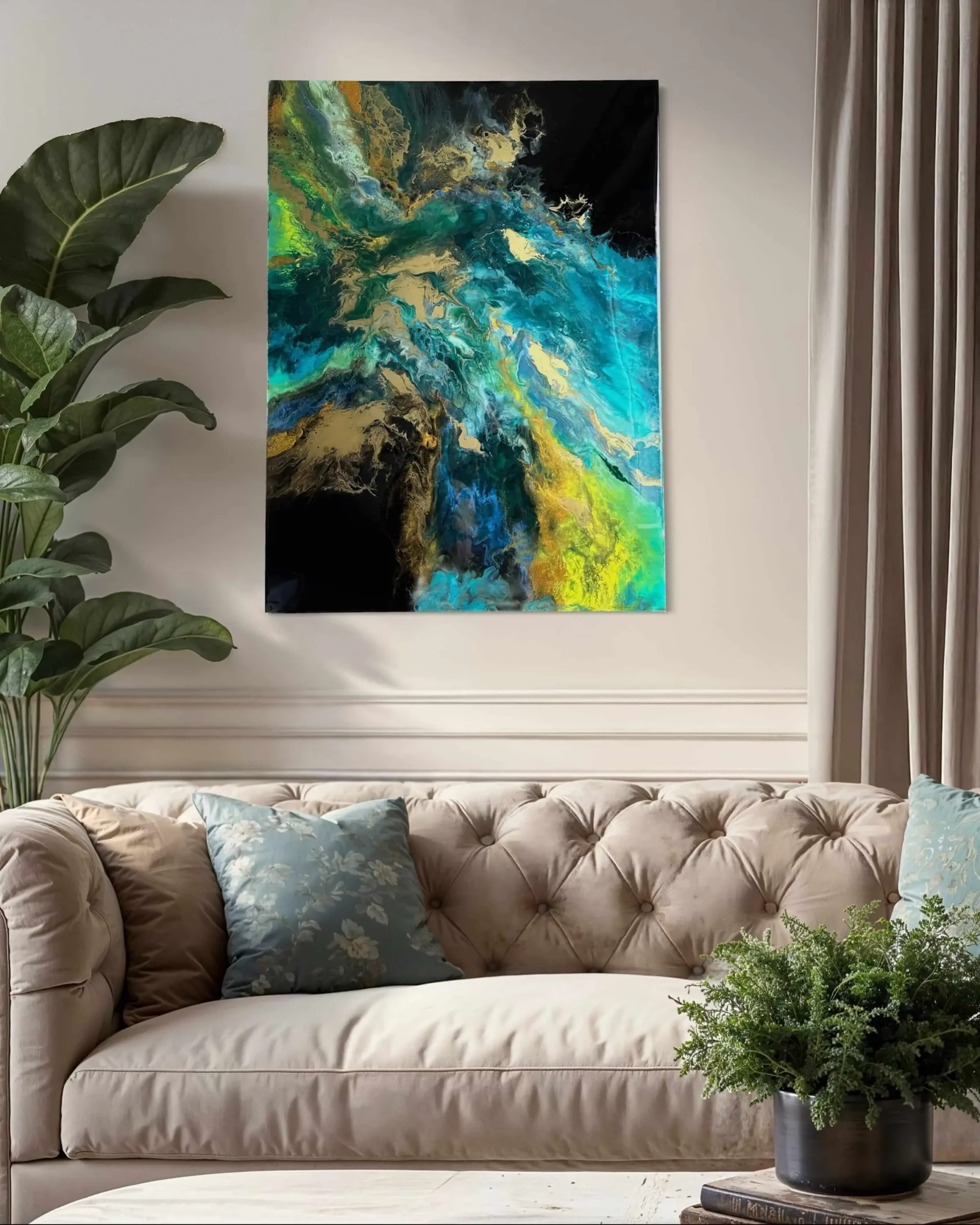 Obraz „Płynąca zieleń” z żywicy epoksydowej 57x77cm