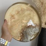 Taca dekoracyjna geode – z plastrami agatu 30cm , beż, złoto