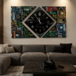 zegar 110x70cm nieregularny z komputerowymi częściami (3 części) obraz + zegar