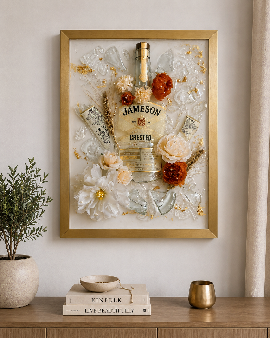 Personalizowany obraz 3D z żywicy epoksydowej – Jameson, kwiaty 30x40cm